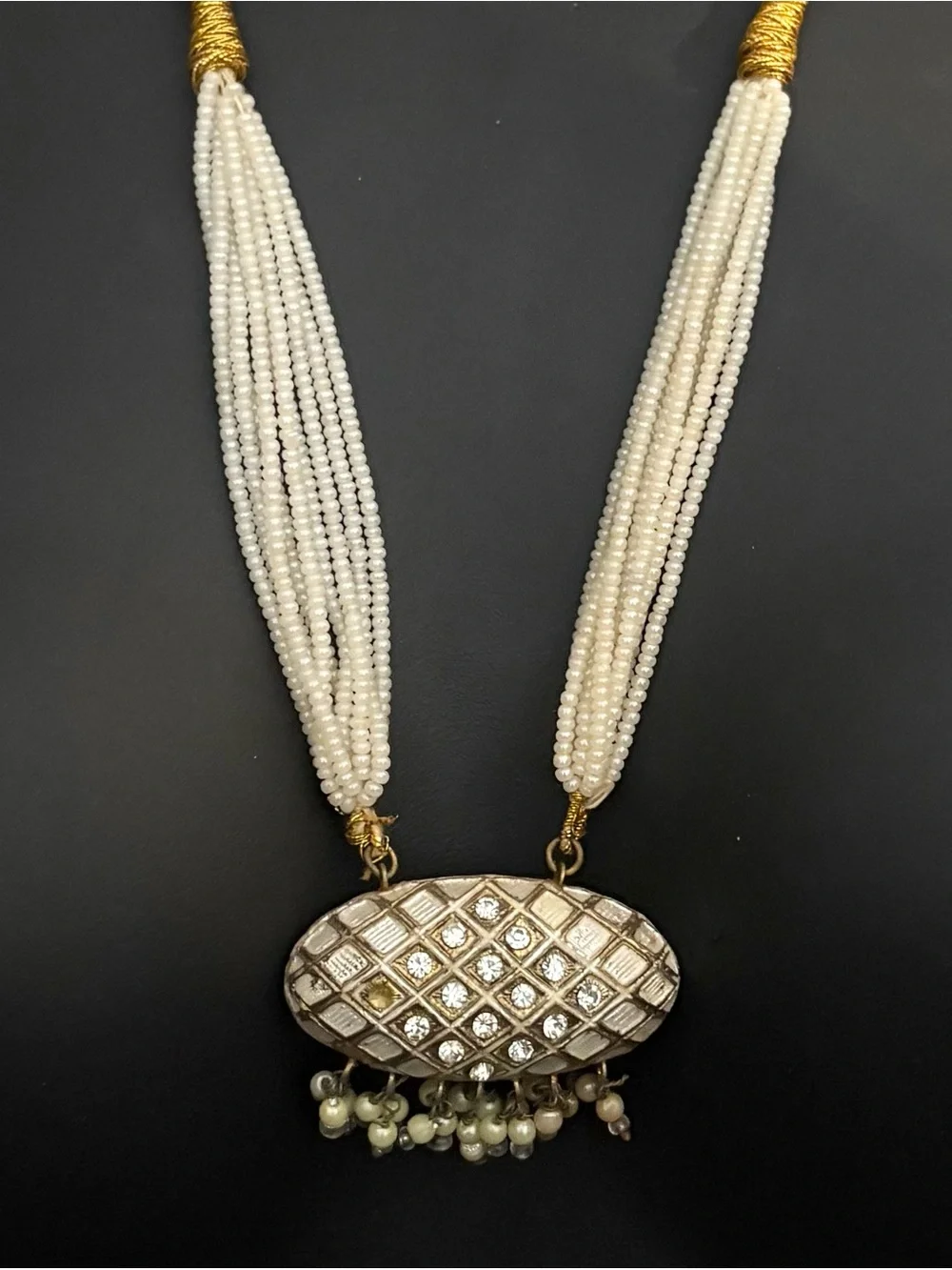 ✨ STUNNING HYDERABADI JADAU PEARL PENDANT MALA / RANI HAAR ✨
